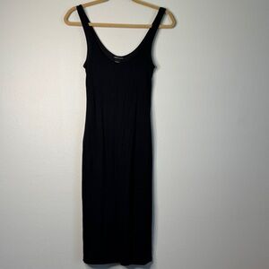 Black Tank Ribbed Sleeveless Midi Dress XS Moda International Stretch Travel Y2K